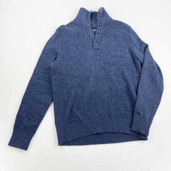 Banana Republic Blue Merino Wool Nylon Quarter Button Pullover Sweater